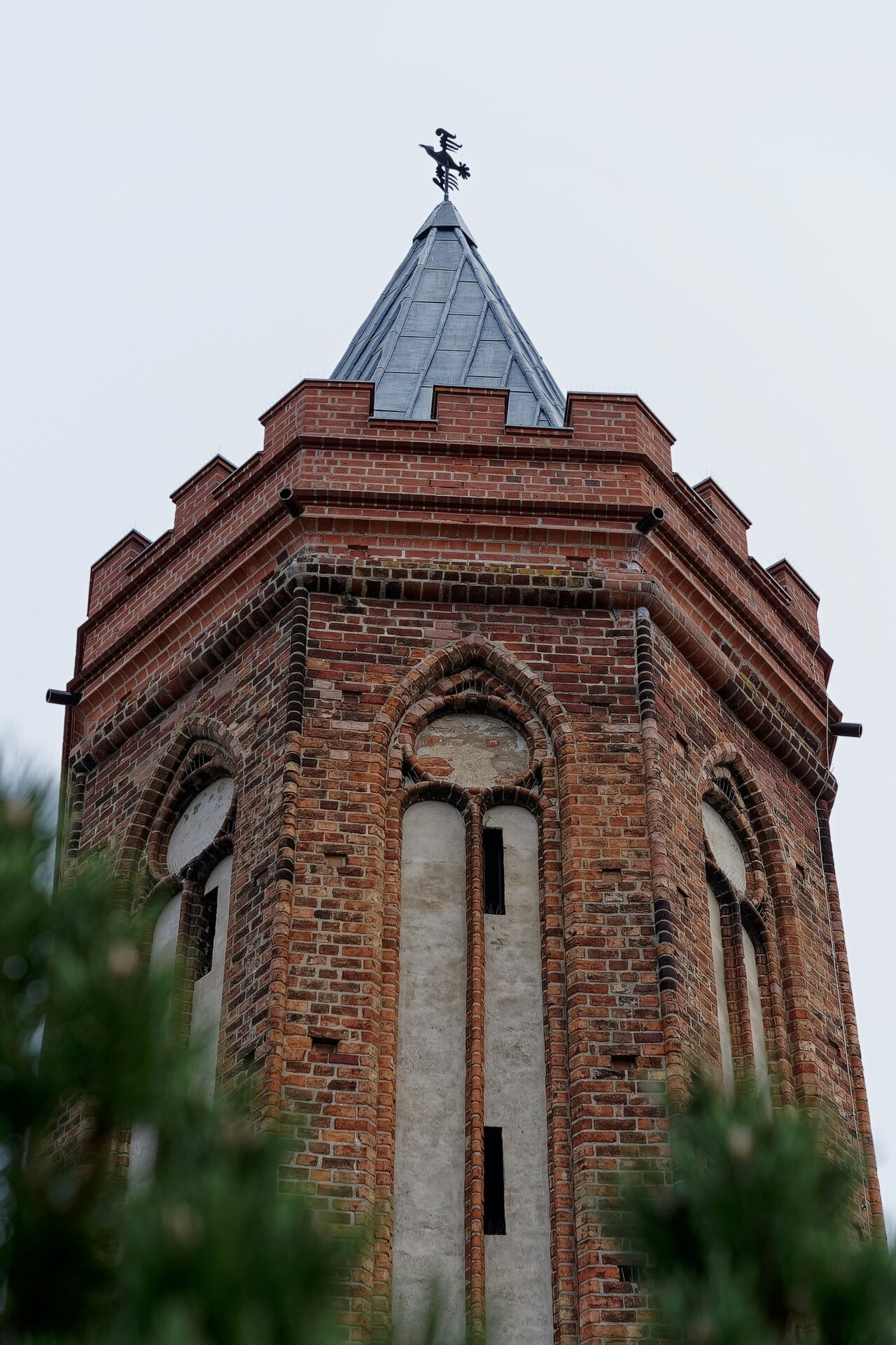 Historic brick tower rising above the old town in Brandenburg an der Havel
