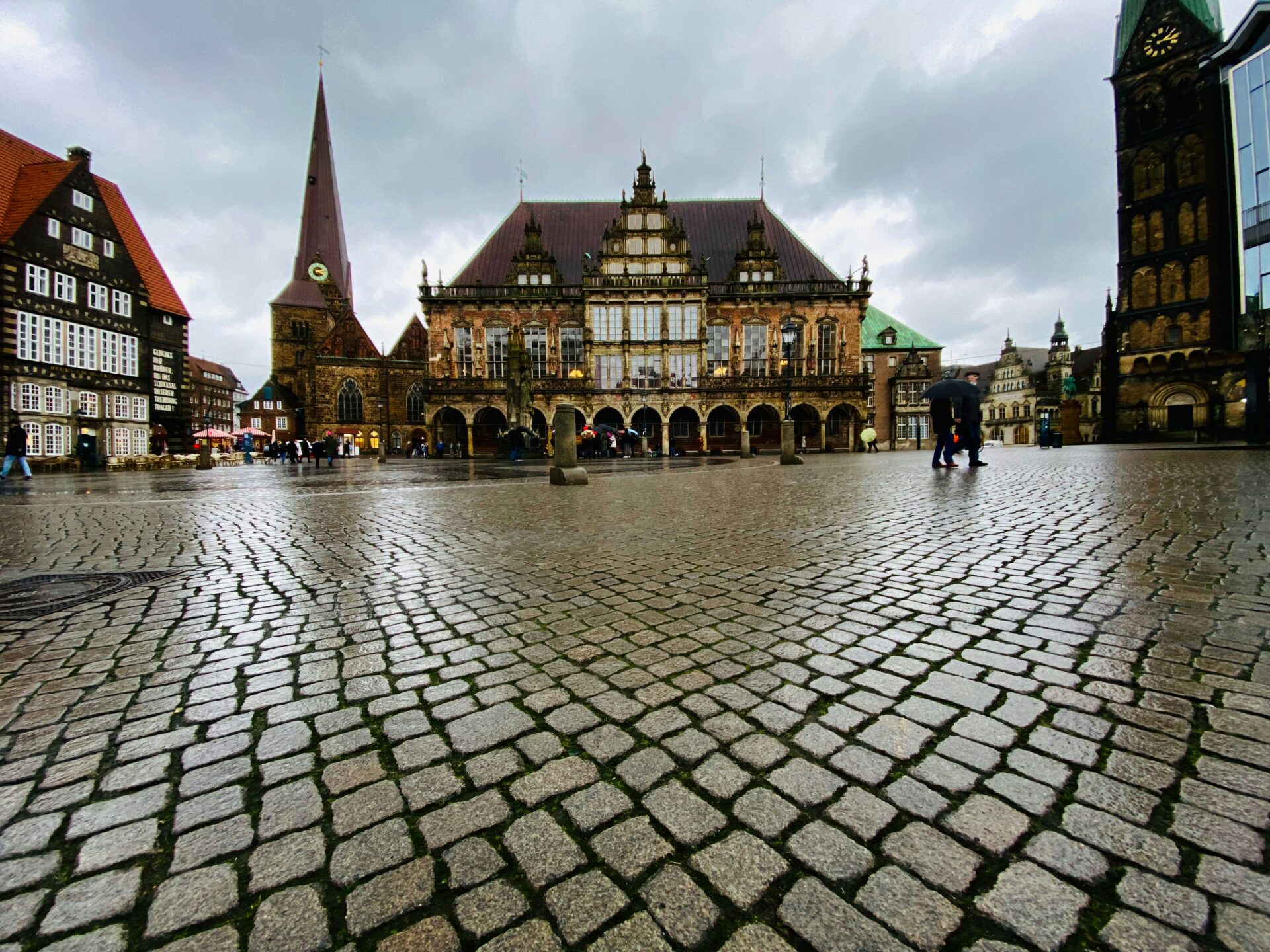 Front view of Bremen’s historic Rathaus with Gothic and Renaissance details