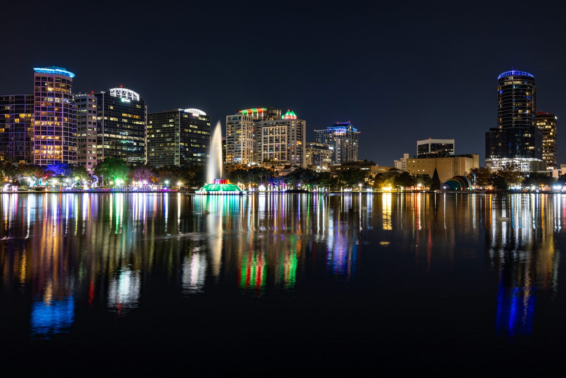 Nighttime view of downtown Orlando
