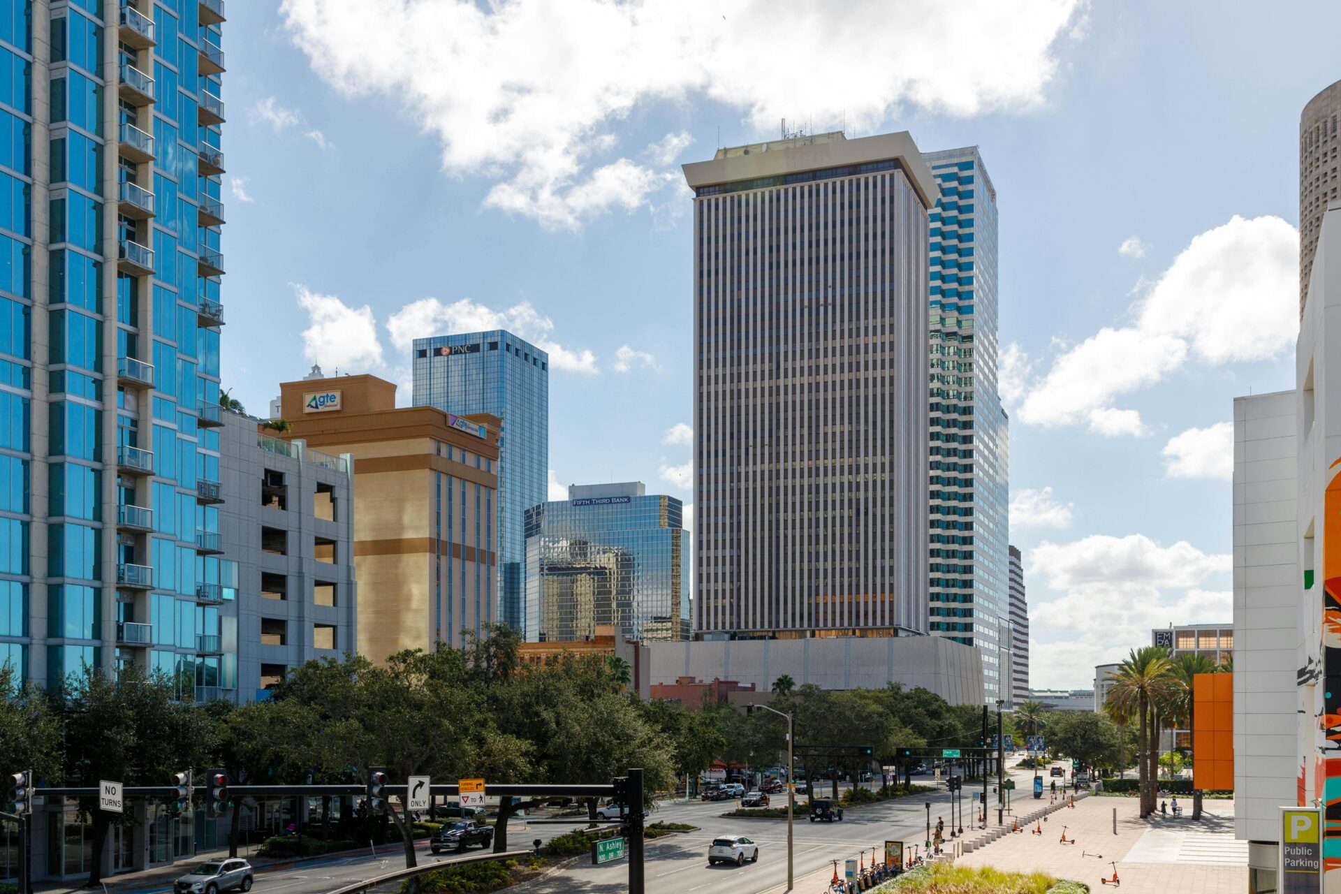 Bright and bustling view of downtown Tampa
