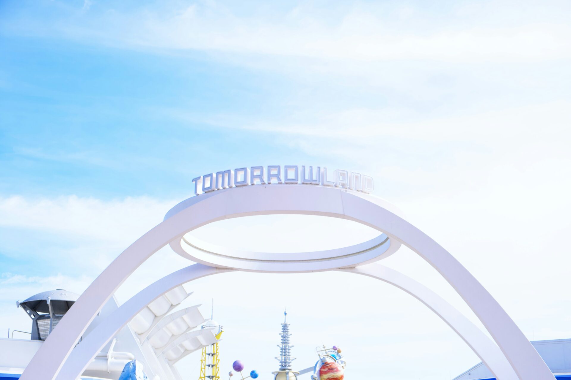 The futuristic entrance to Tomorrowland at Magic Kingdom