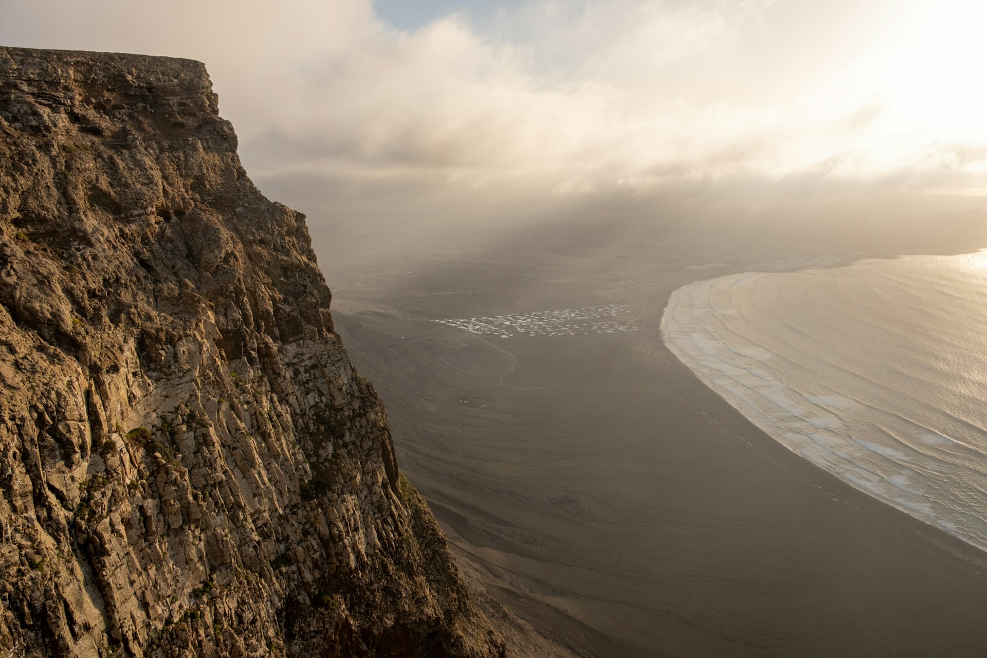 Scenic landscape of Playa de Famara in Lanzarote