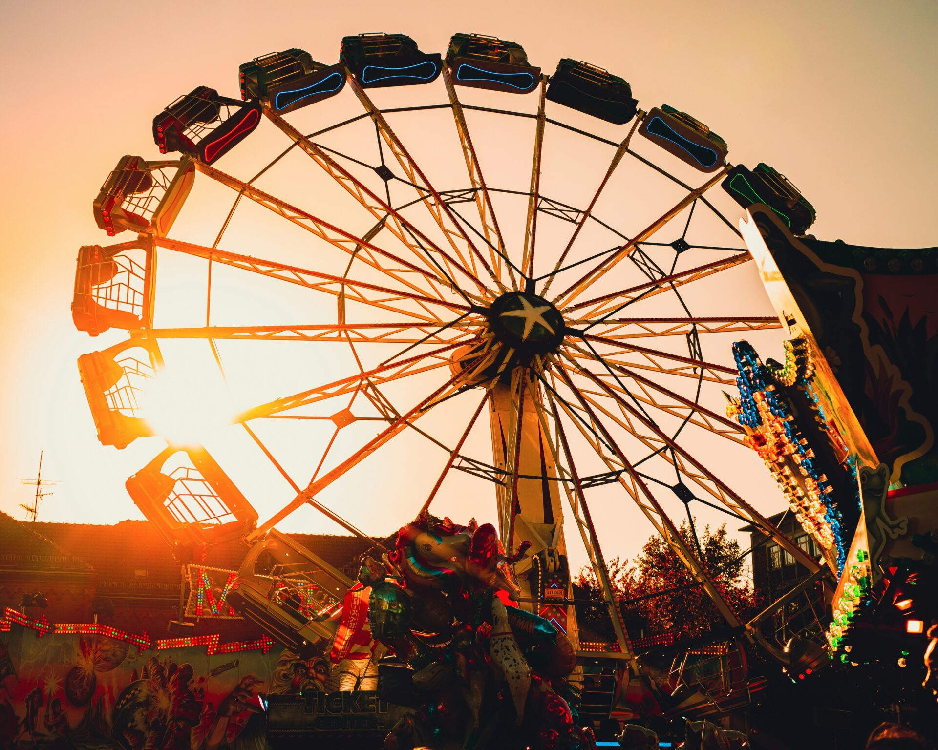 Close-up of a spinning carnival ride at Bremen’s Freimarkt