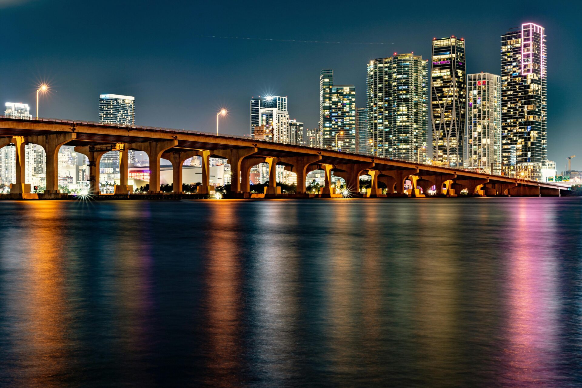 The Miami skyline at night