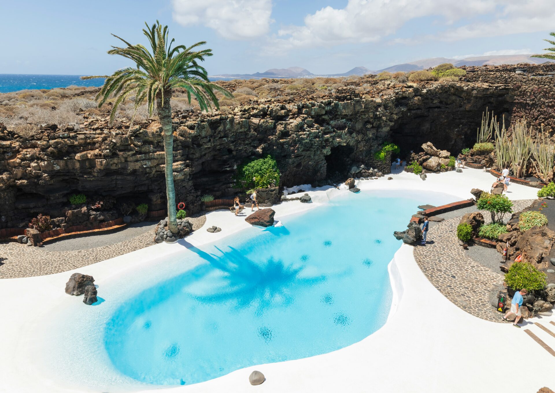 White curved architecture and natural volcanic rock blend seamlessly in Jameos del Agua