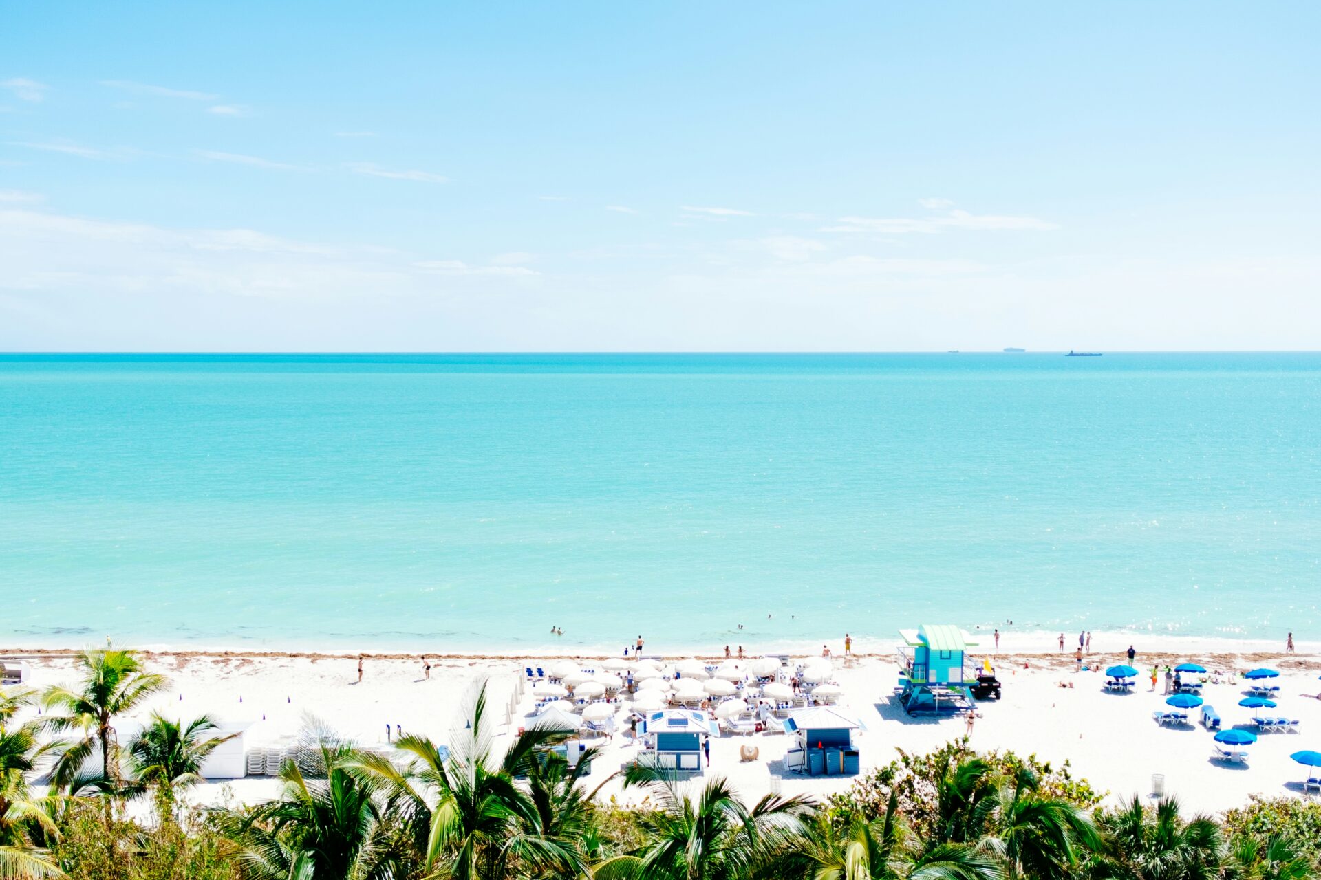 A vibrant Miami beach on a sunny summer day