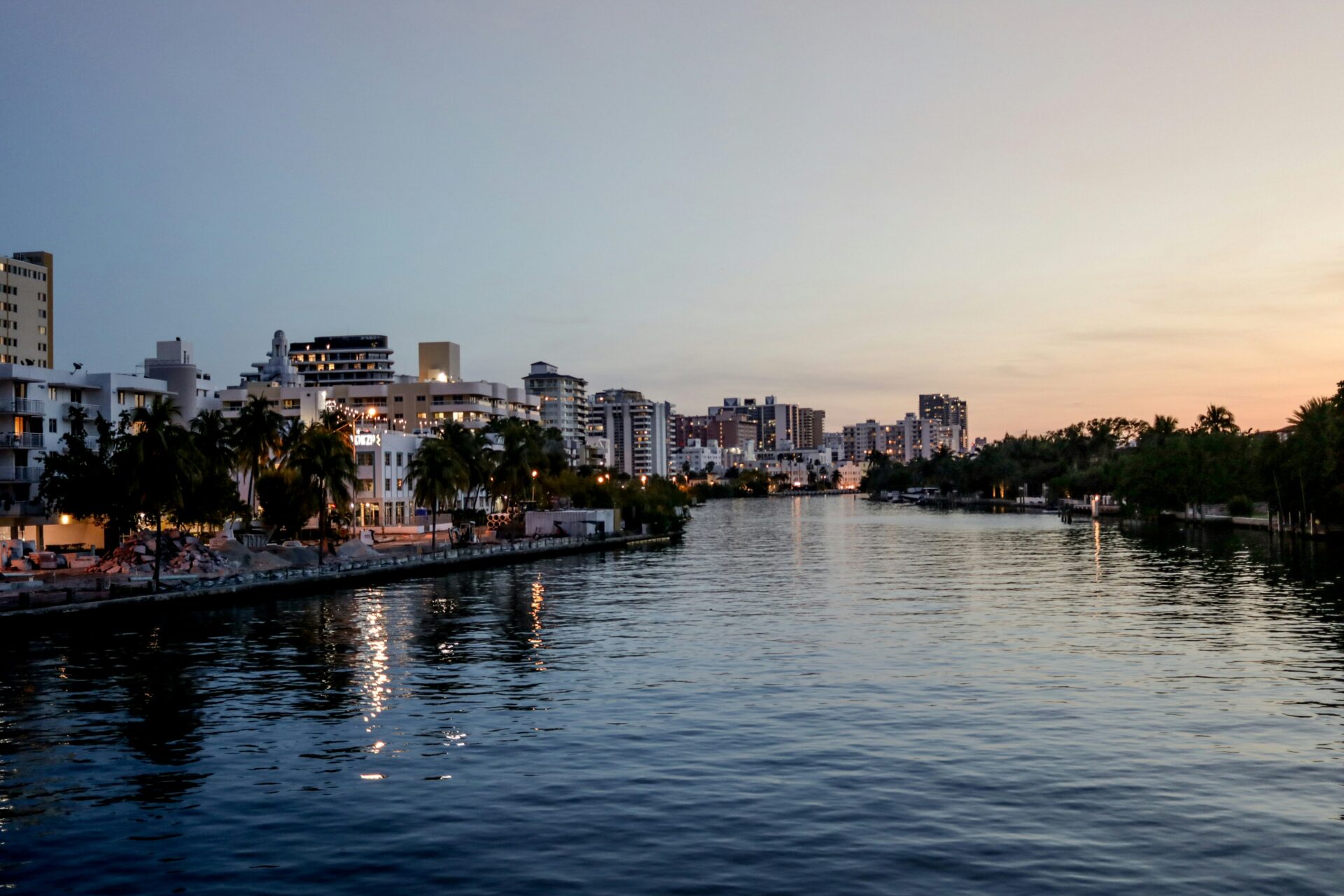 Cityscape of Miami, Florida at dusk