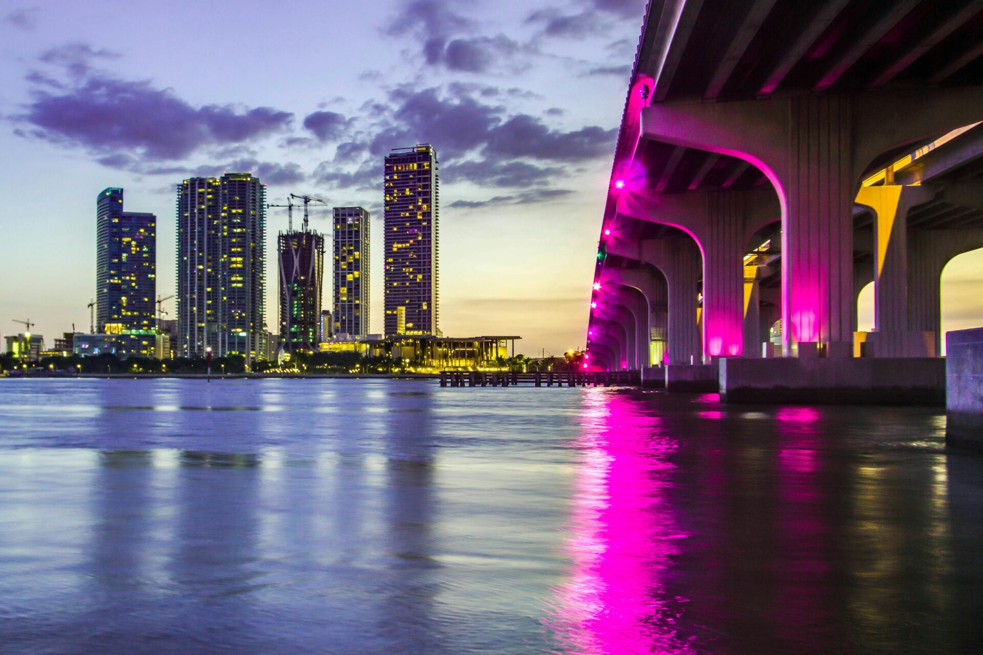 Vibrant Miami skyline at night