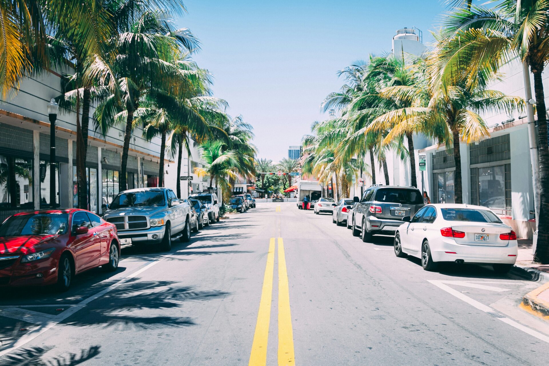 A bright, sunny day on a Miami street 