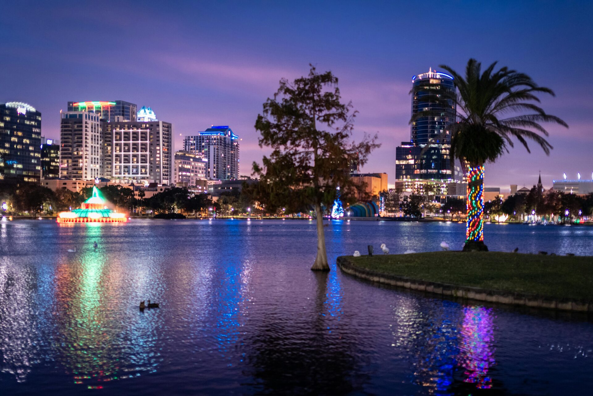 Orlando Cityscape at Twilight with Lake Eola