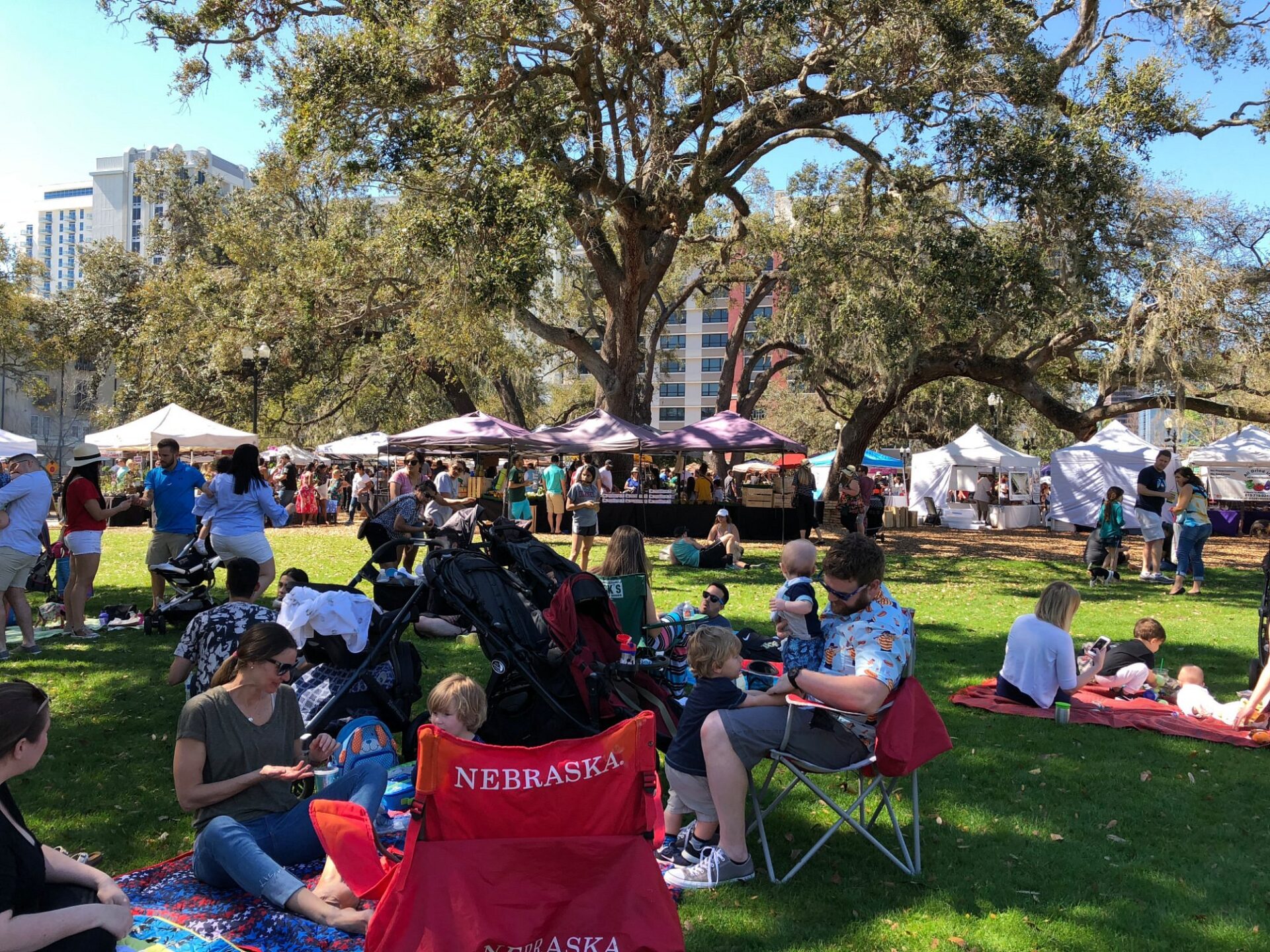 The bustling Lake Eola Farmers Market in downtown Orlando