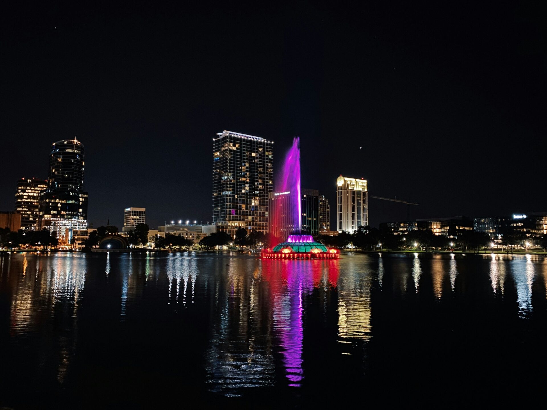 The Orlando city skyline at night