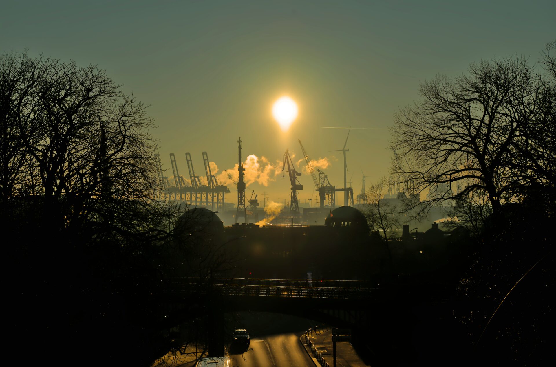 The Port of Hamburg at sunrise