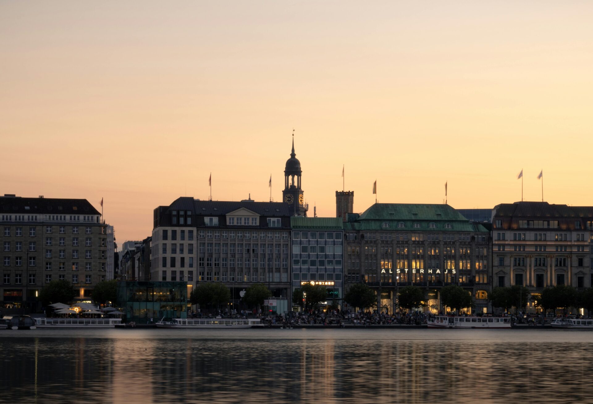 St. Michael's Church in Hamburg at dusk