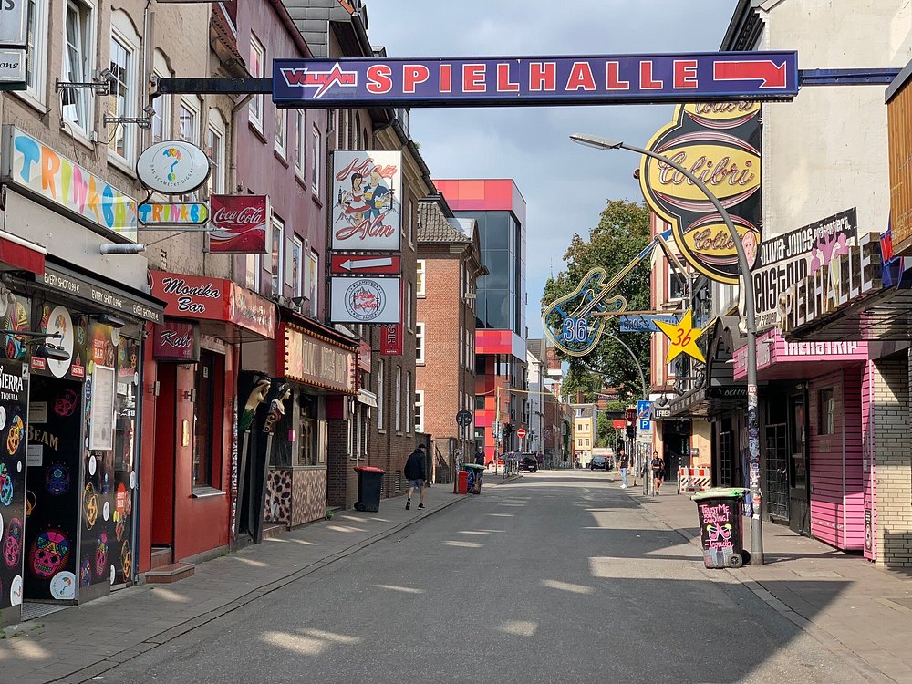 Daytime view of a street in Hamburg’s St. Pauli district