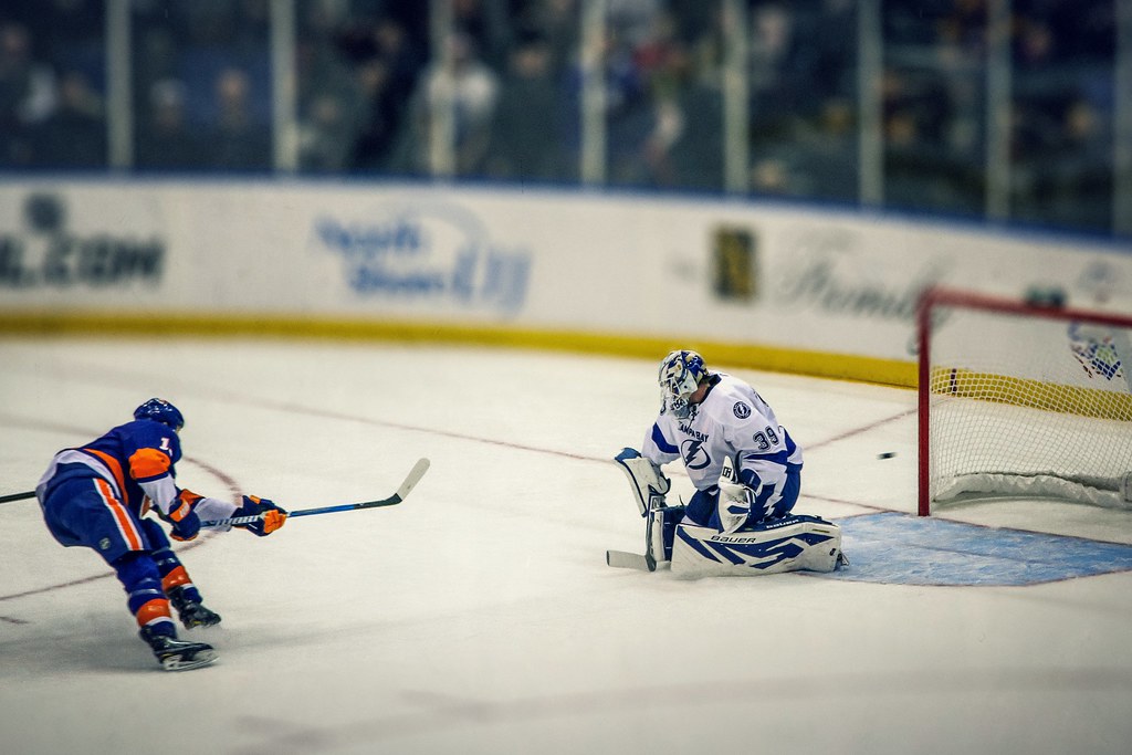 Action-packed moment during a Tampa Bay Lightning hockey game