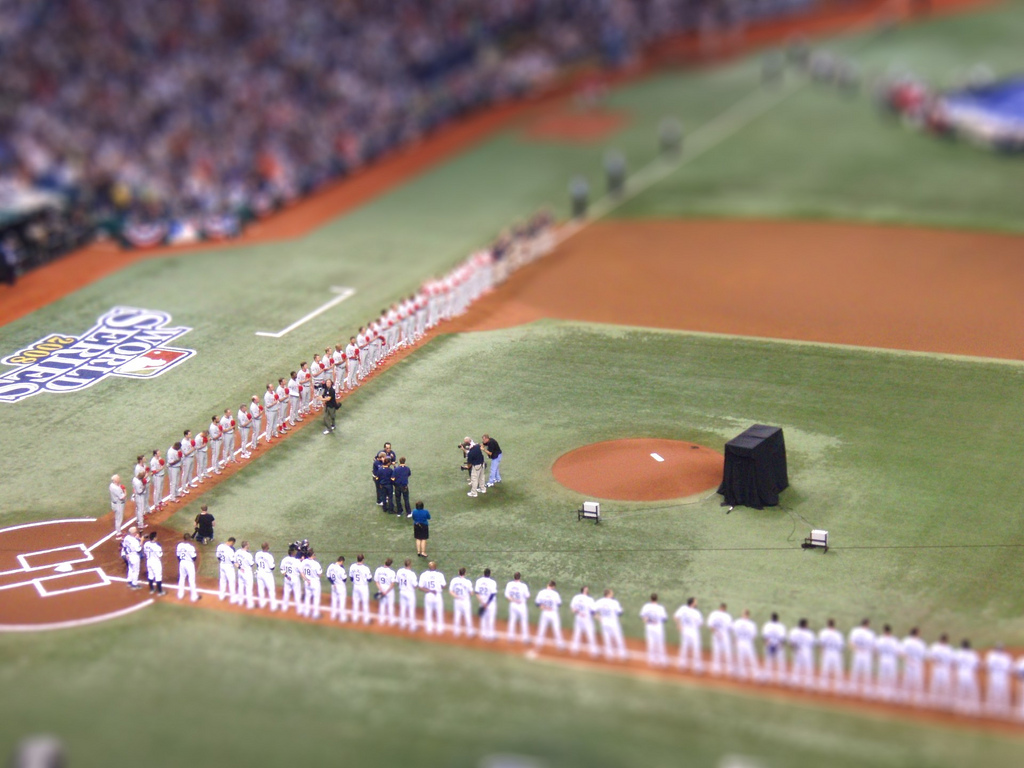 Tampa Bay Rays players on the field during the 2008 World Series