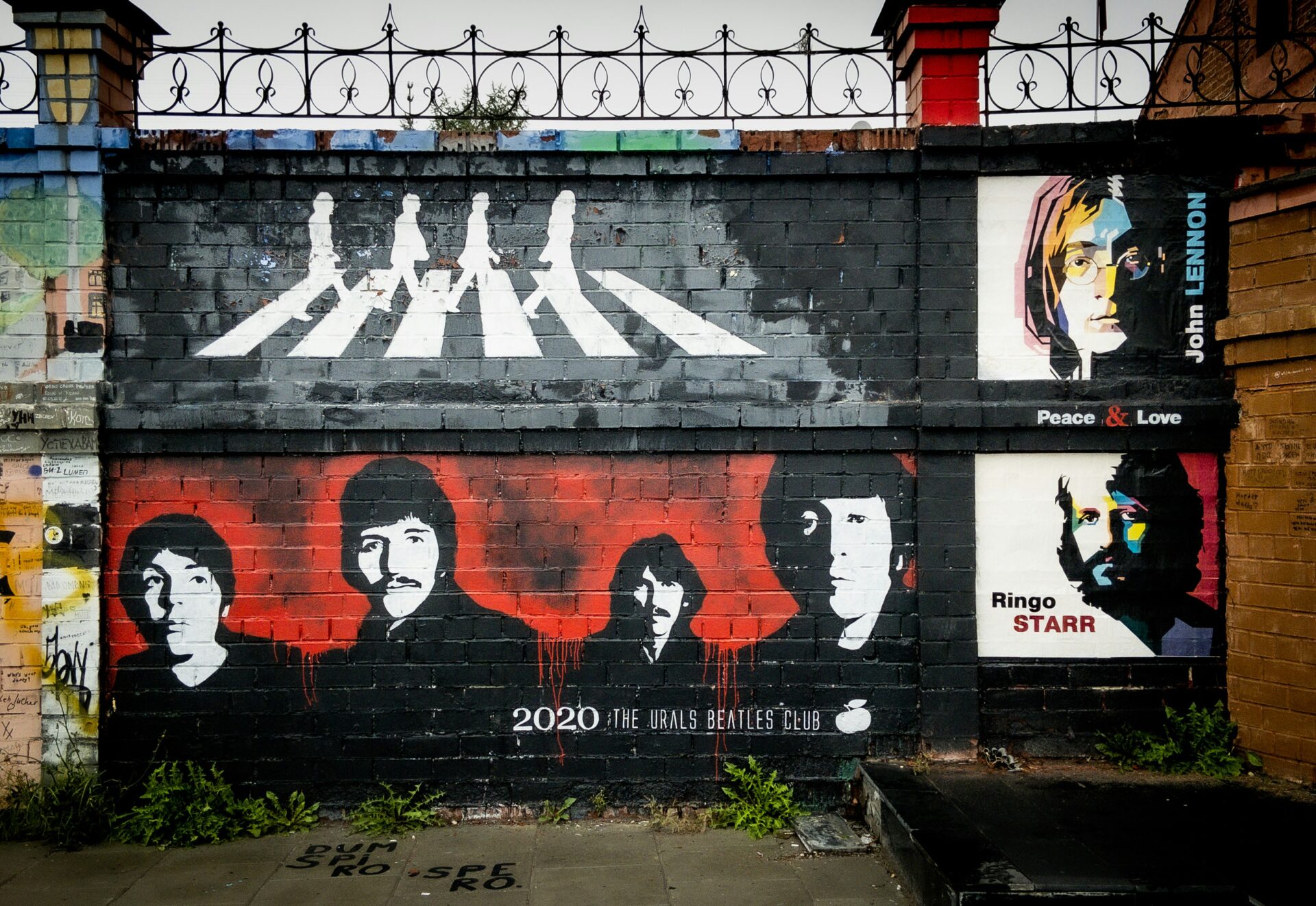 A colorful graffiti mural honoring The Beatles
