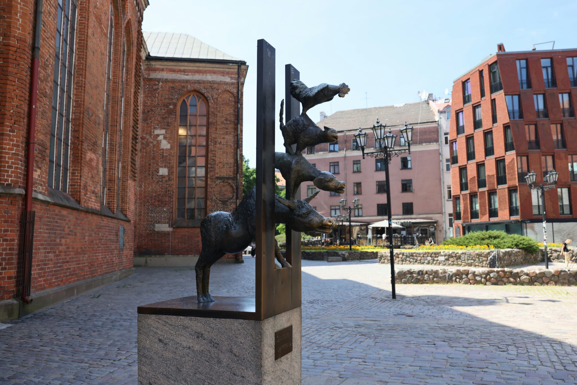 Close-up of the Bremen Town Musicians statue 