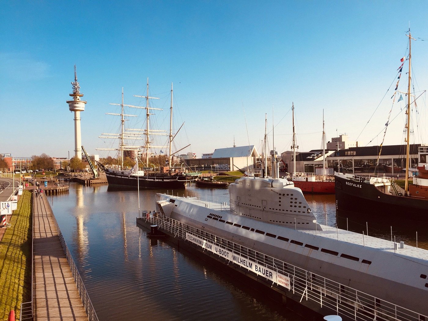 The U-Boot Wilhelm Bauer submarine, on display in Bremerhaven, showcasing its historic design and military significance.