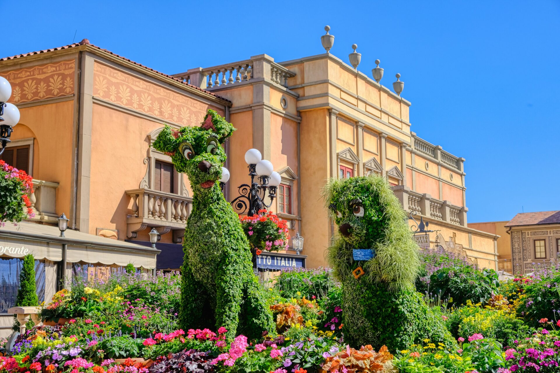 Lush, meticulously manicured gardens at Walt Disney World