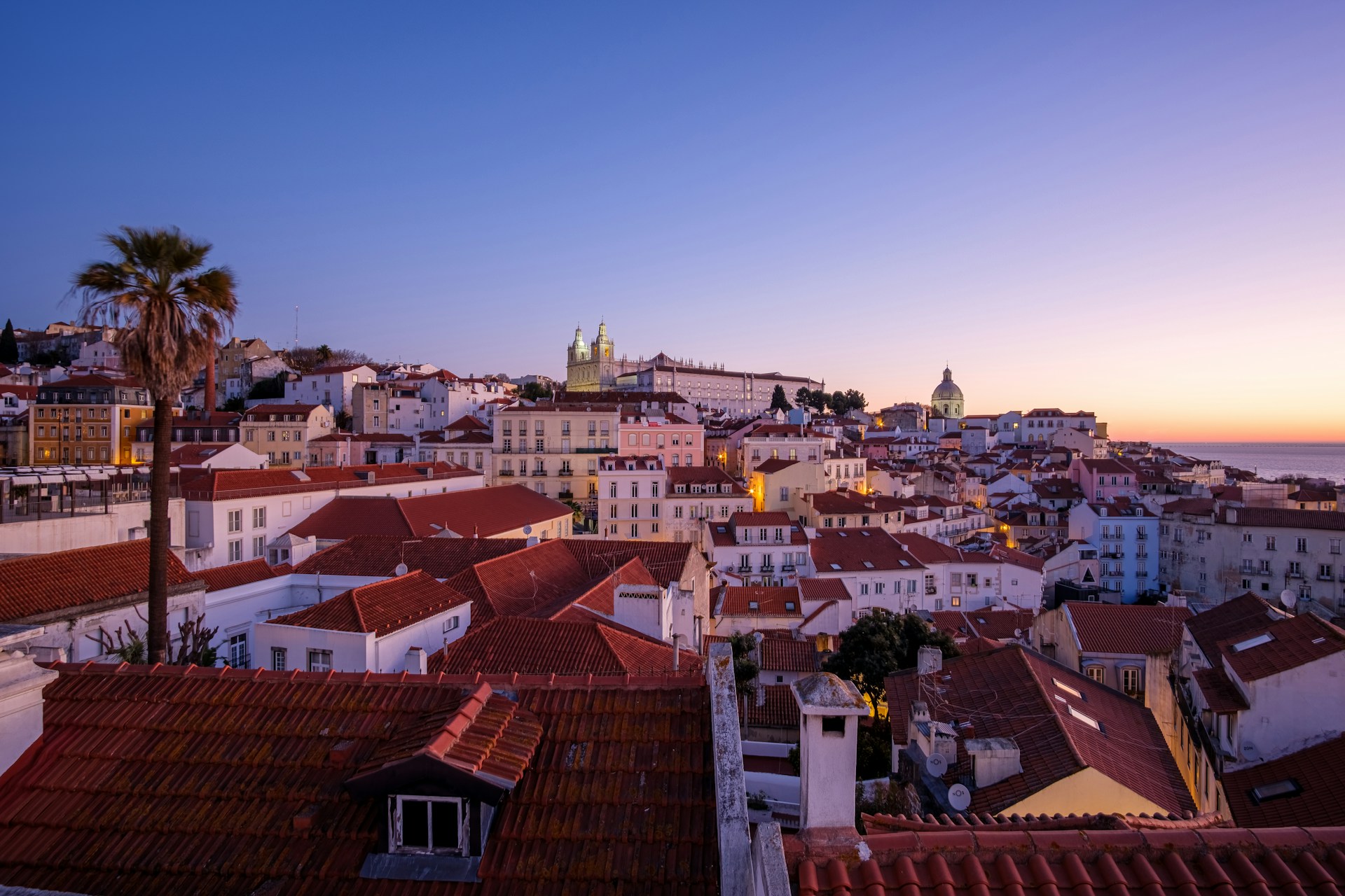 A scenic view over the Alfama district in Lisbon