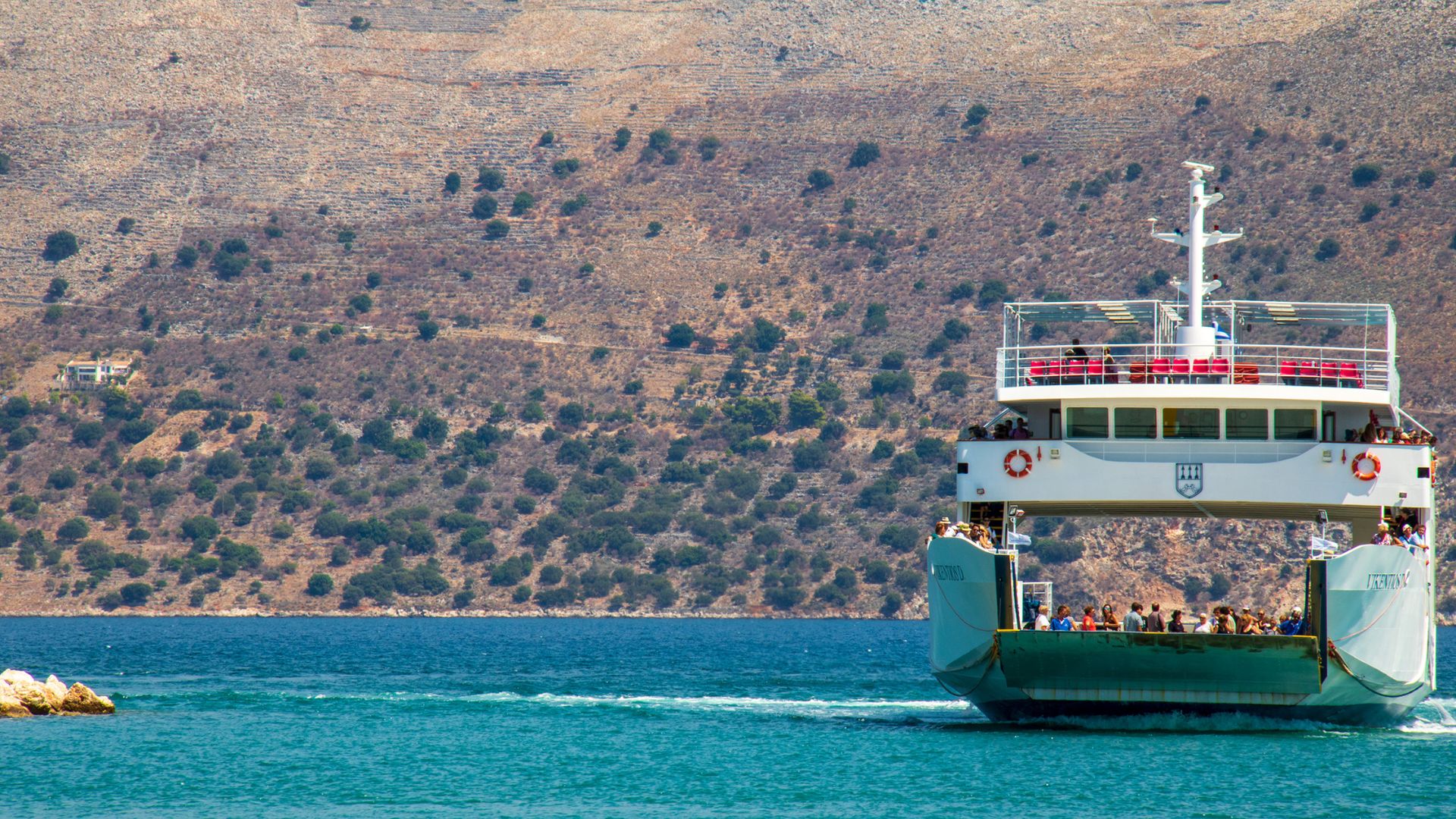 Apostolis T on the route between Agia Marina and Nea Styra in the Aegean Sea, Greece.