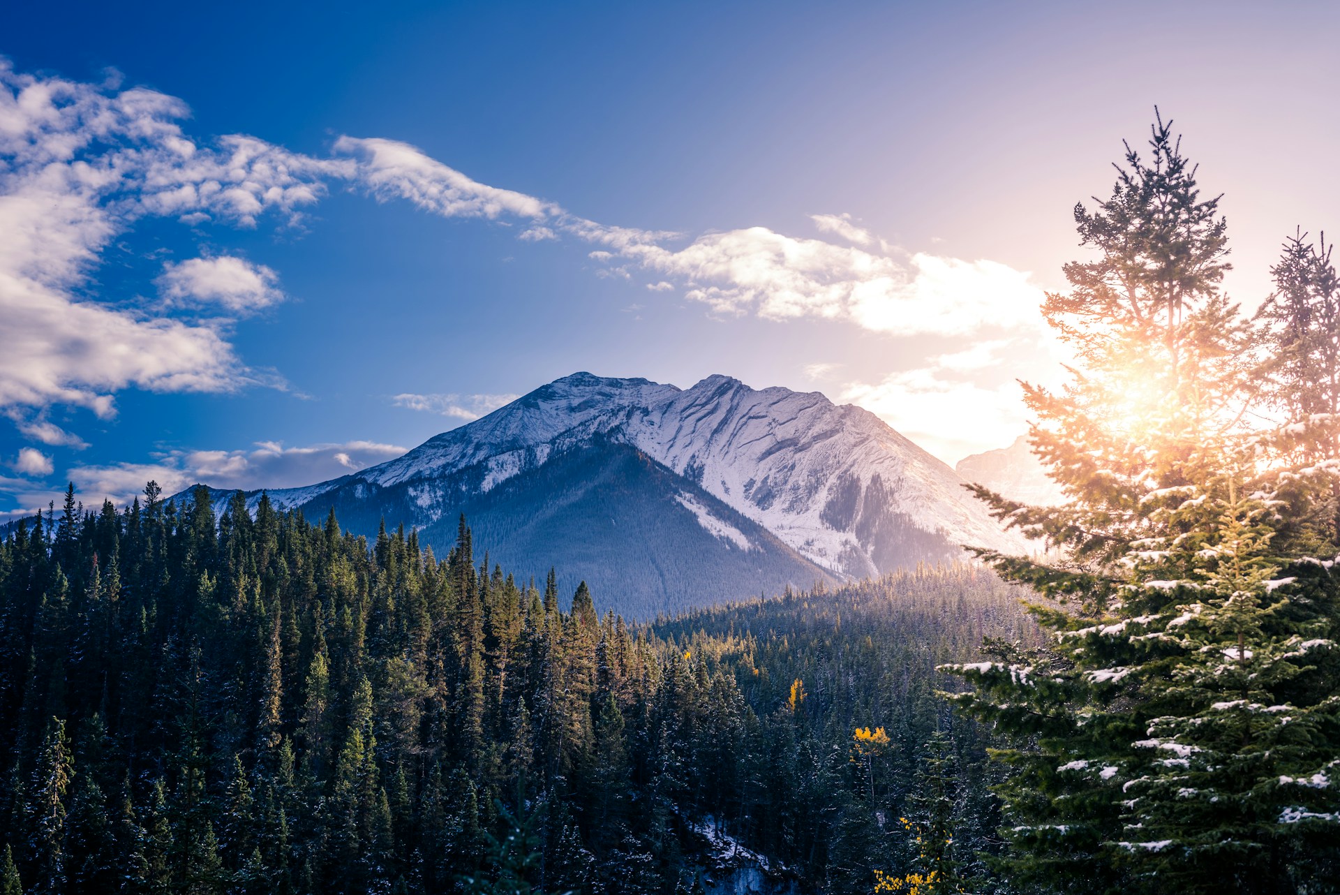 Sunrise over the mountains in Banff, Canada