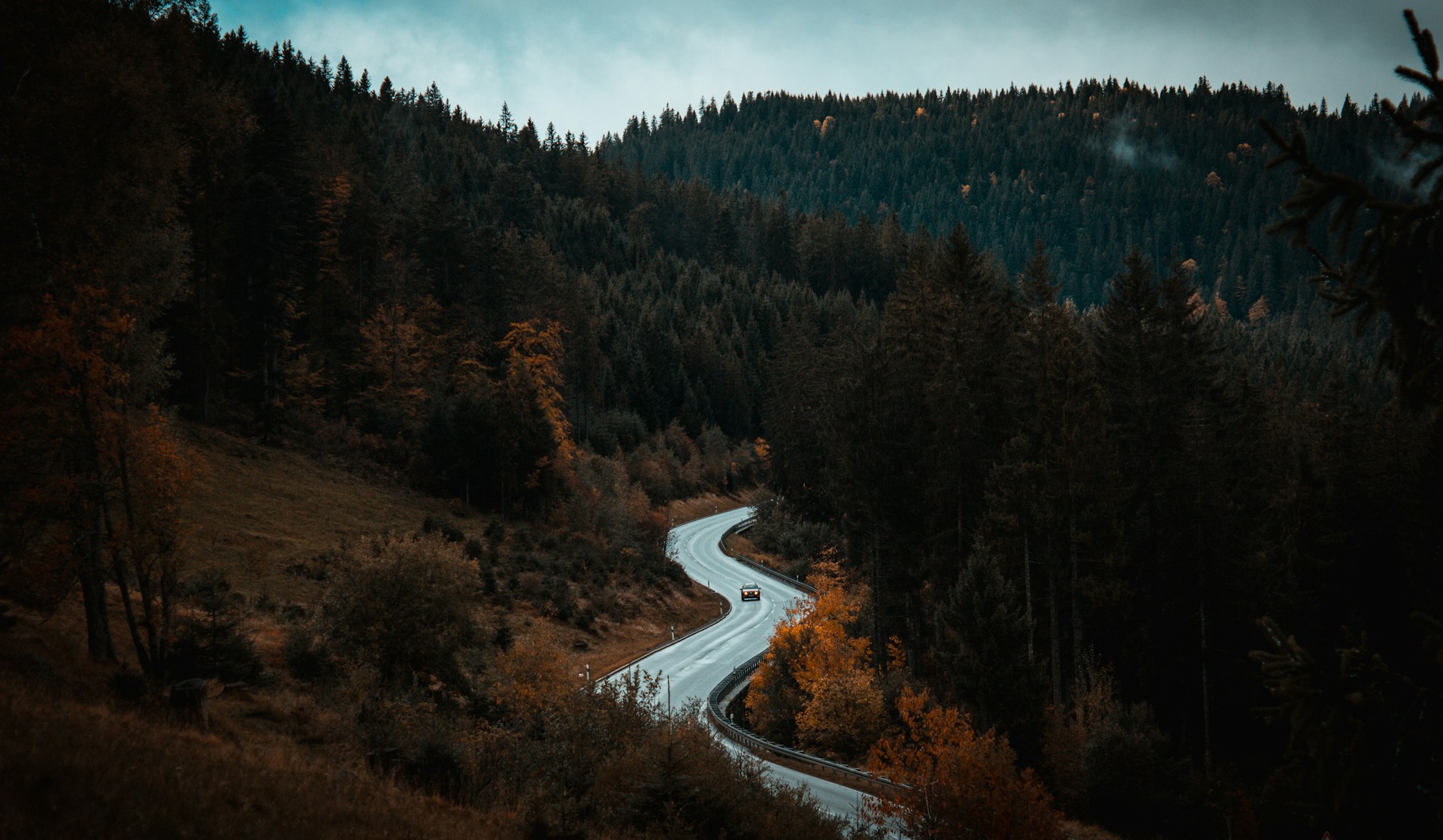 Winding road through the Black Forest in autumn