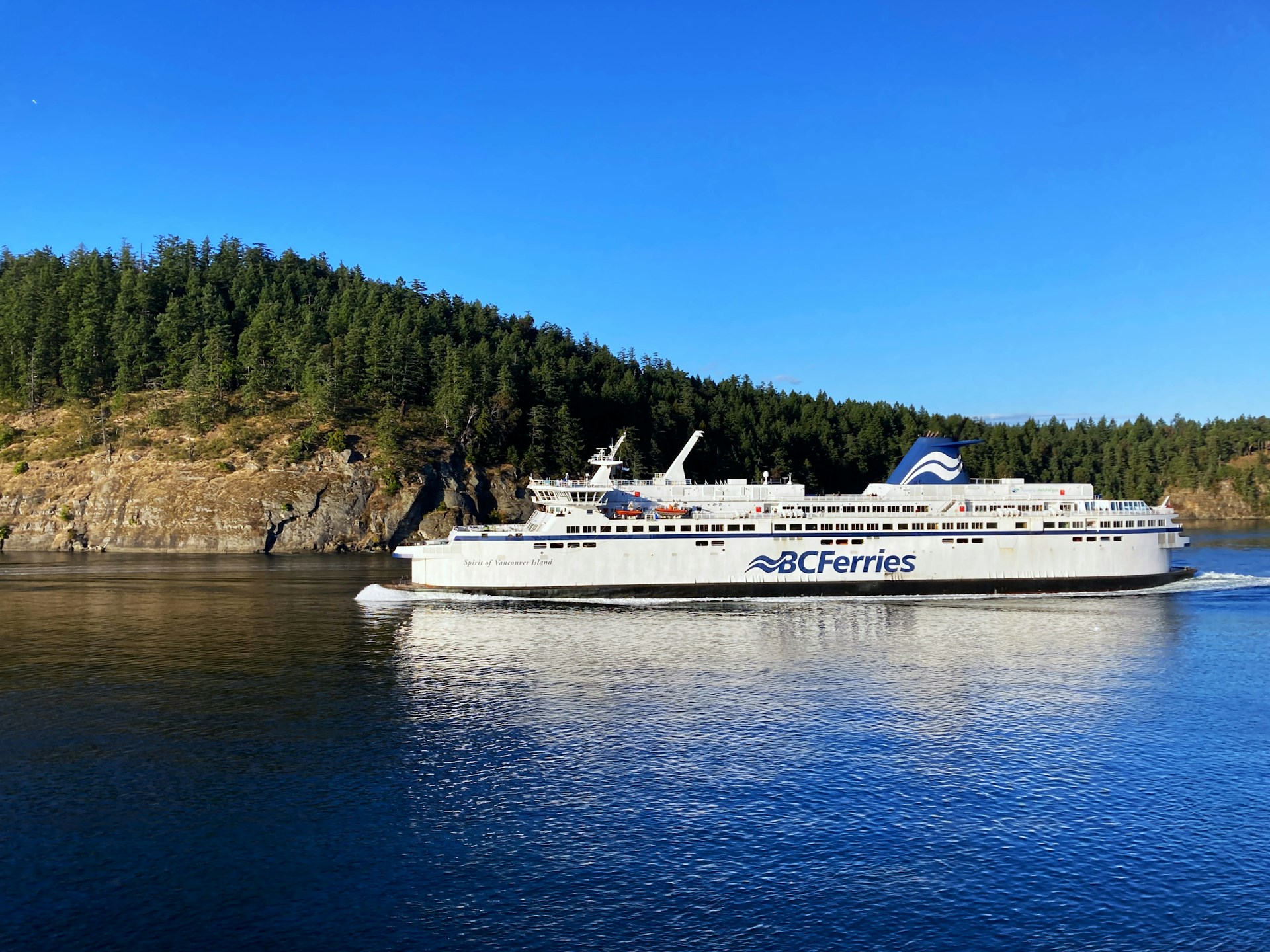 A British Columbia Ferry cruising through the coastal waters