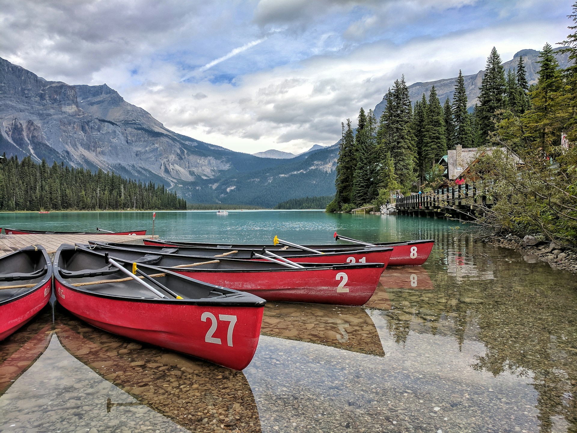 A serene view of a crystal-clear lake in British Columbia