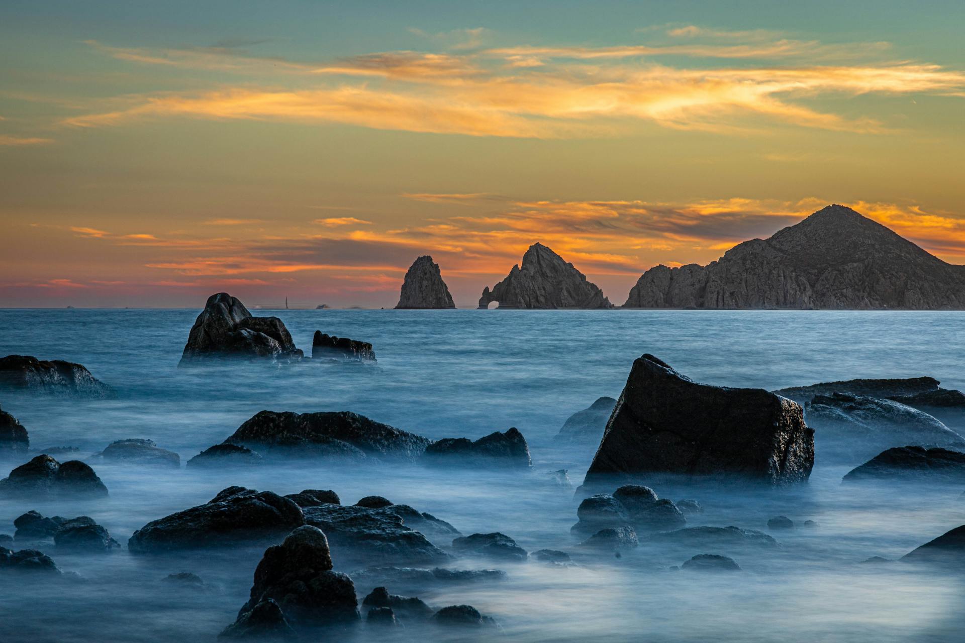 A peaceful Cabo San Lucas beach at sunset