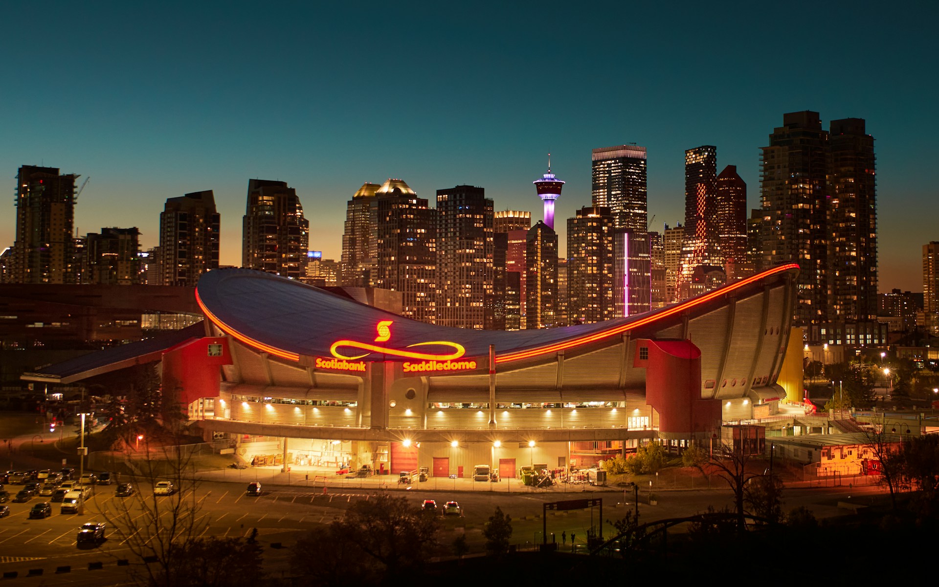 Calgary city skyline at night.