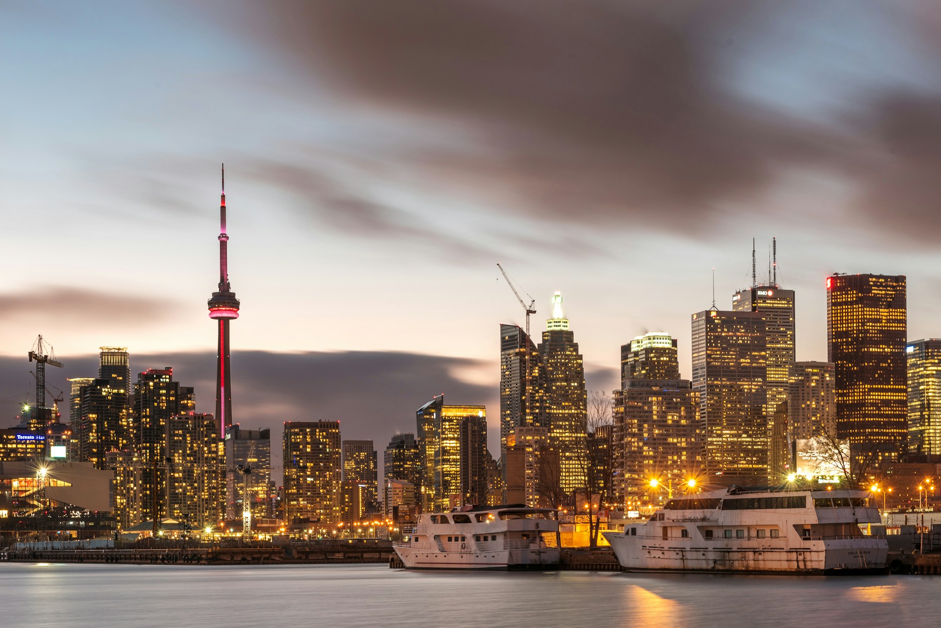A panoramic view of a Canadian landscape at dusk