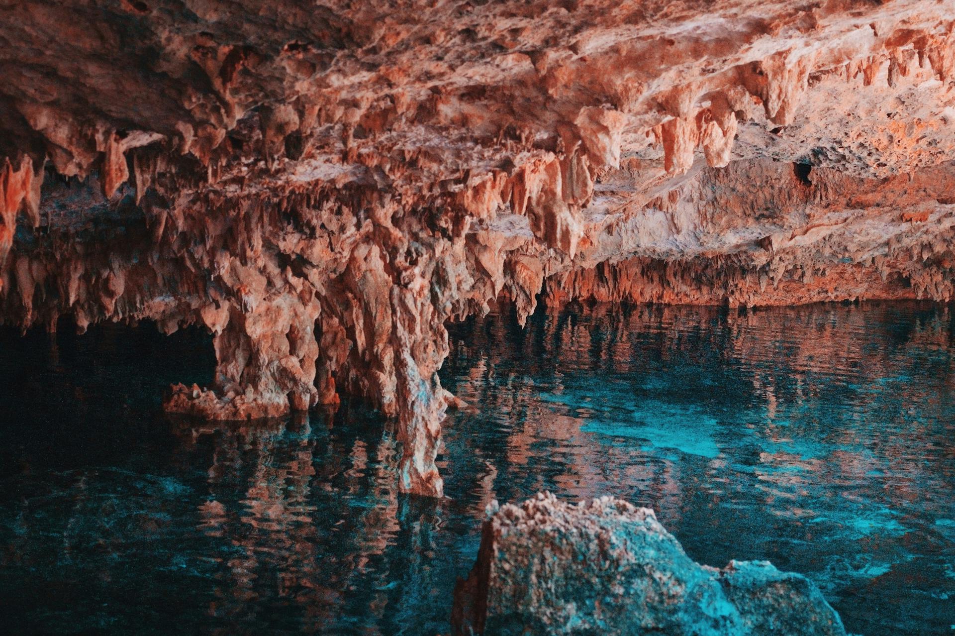 A natural cenote near Cancun with clear blue water
