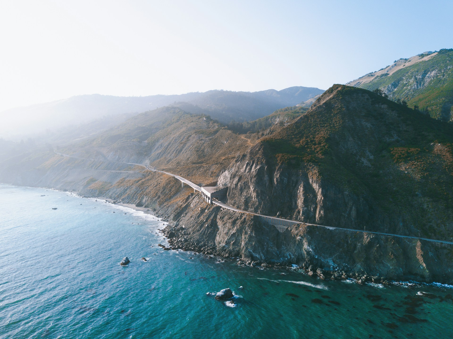 Scenic view of Highway 1 winding along the California coastline