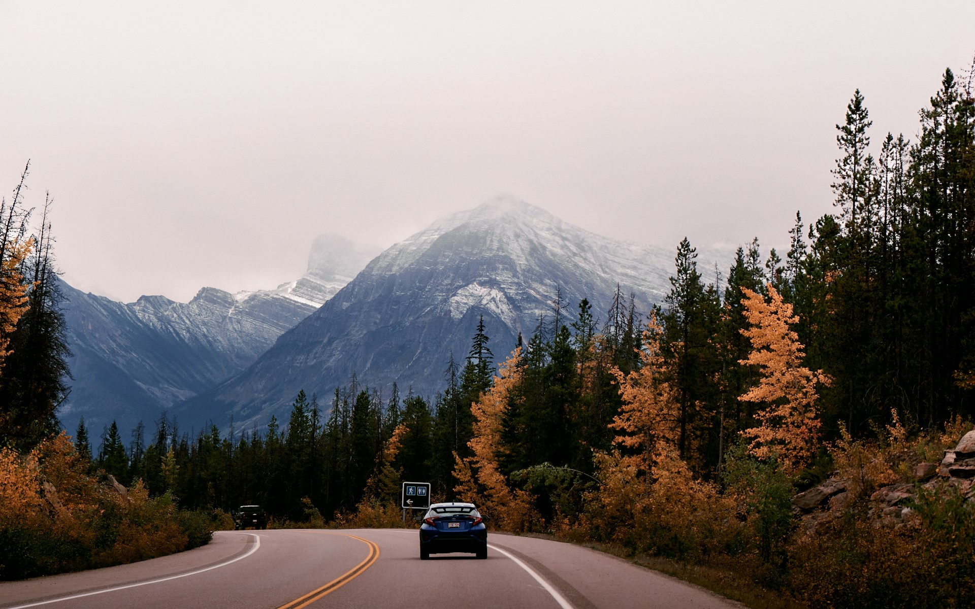 Icefields Parkway winding through the Canadian Rockies