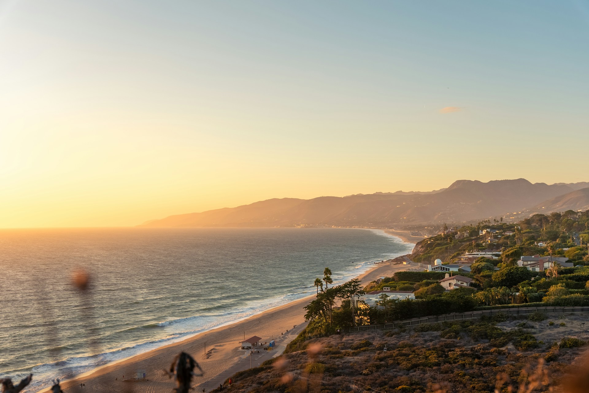 Golden sands stretching along the picturesque Malibu Beach