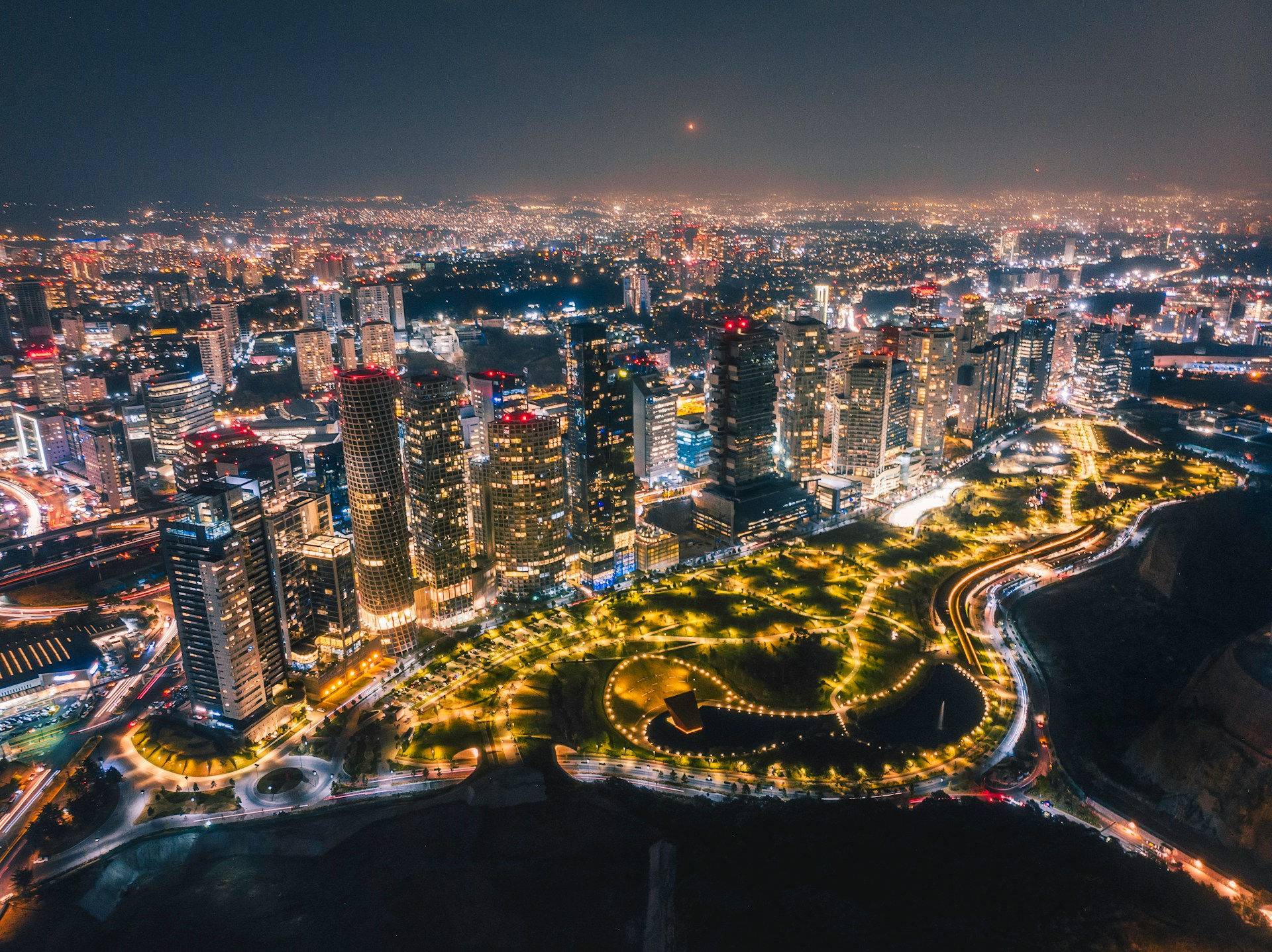 Mexico City's skyline illuminated at night