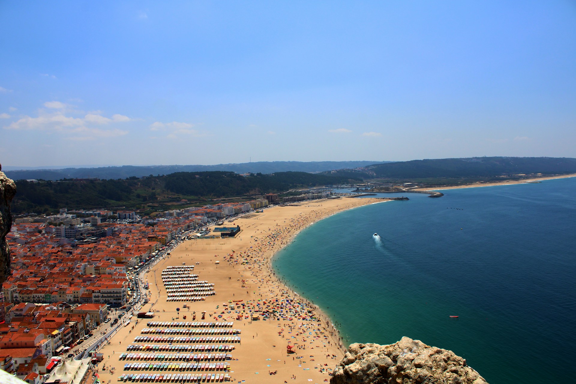 The dramatic view of Nazaré Beach during sunset