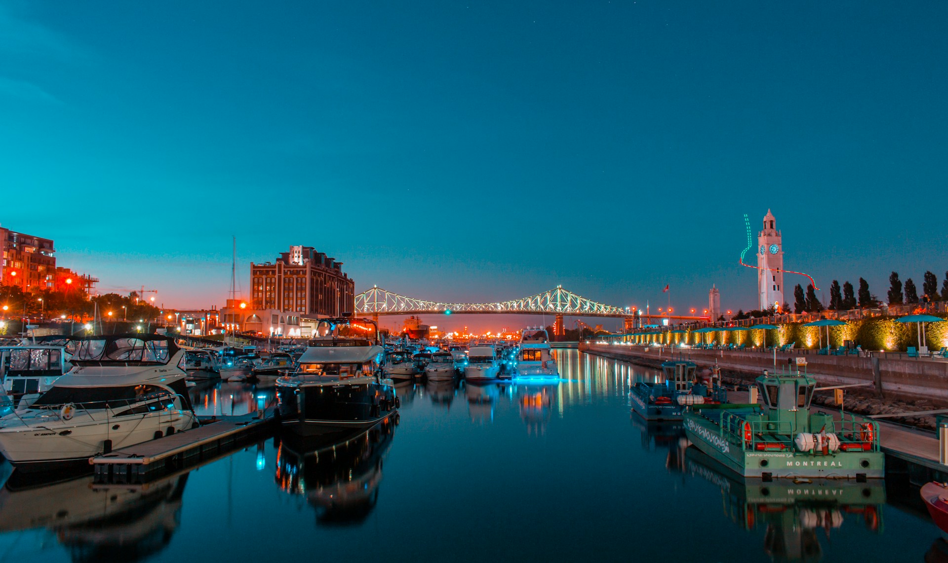 The Old Port of Montreal illuminated at night