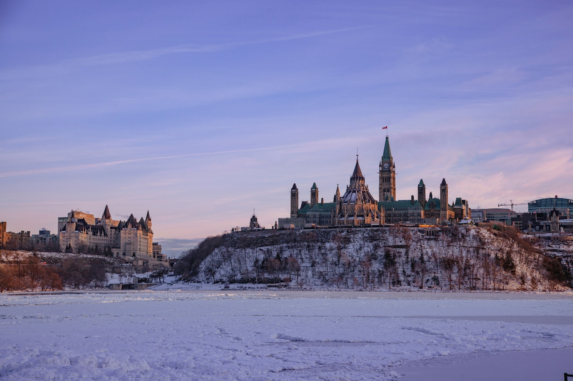 Snow-covered Parliament Hill in Ottawa, Canada