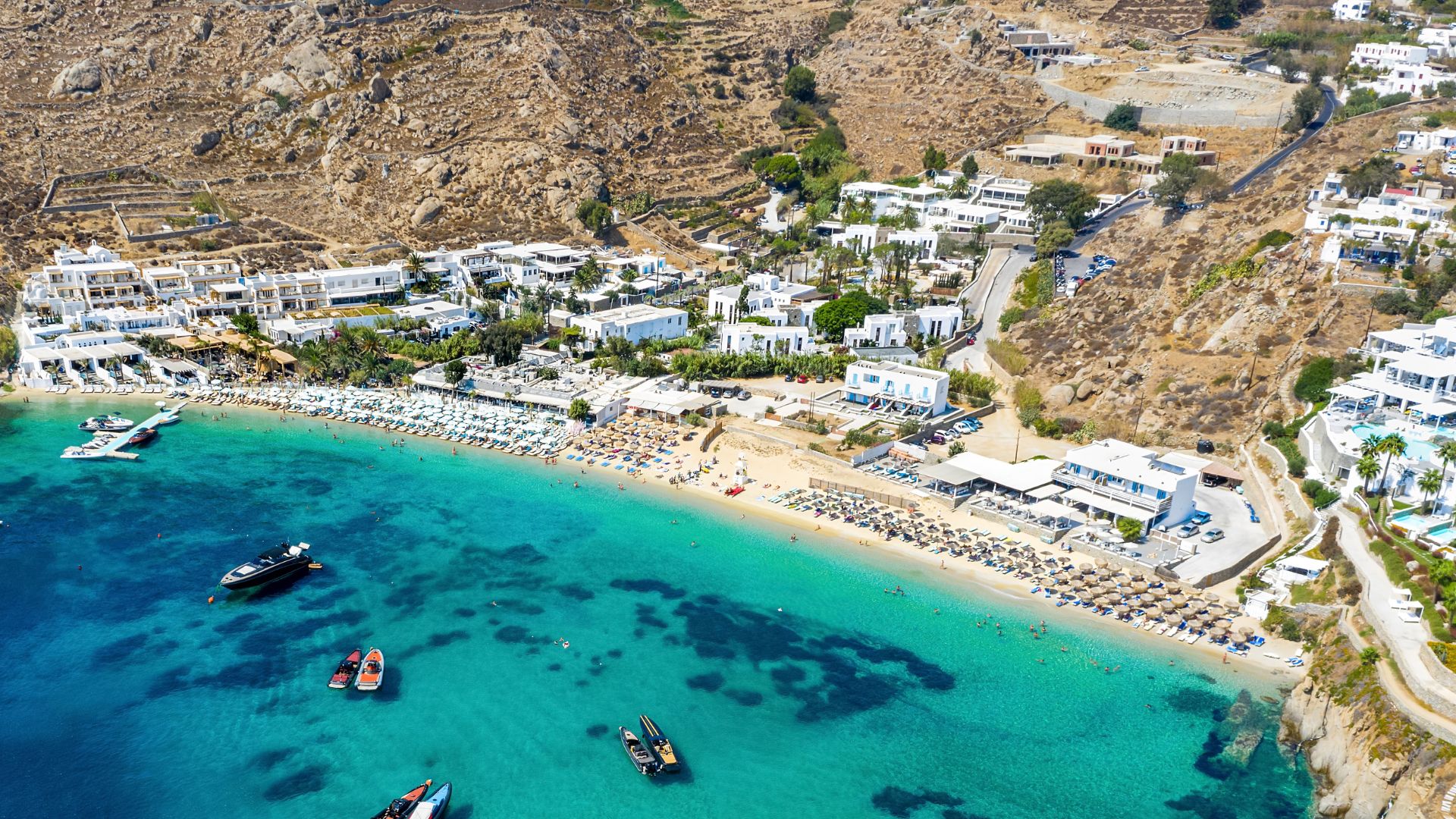 Psarou Beach in Mykonos, Cyclades, Greecce