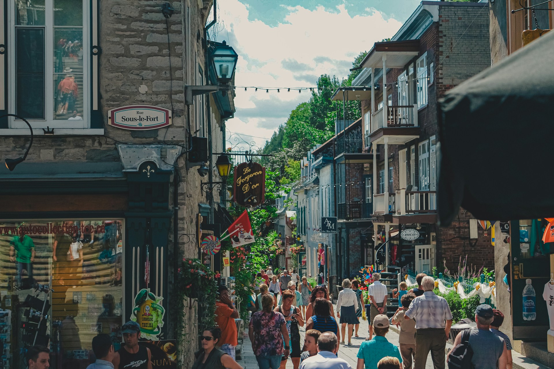 Busy street scene in Quebec City