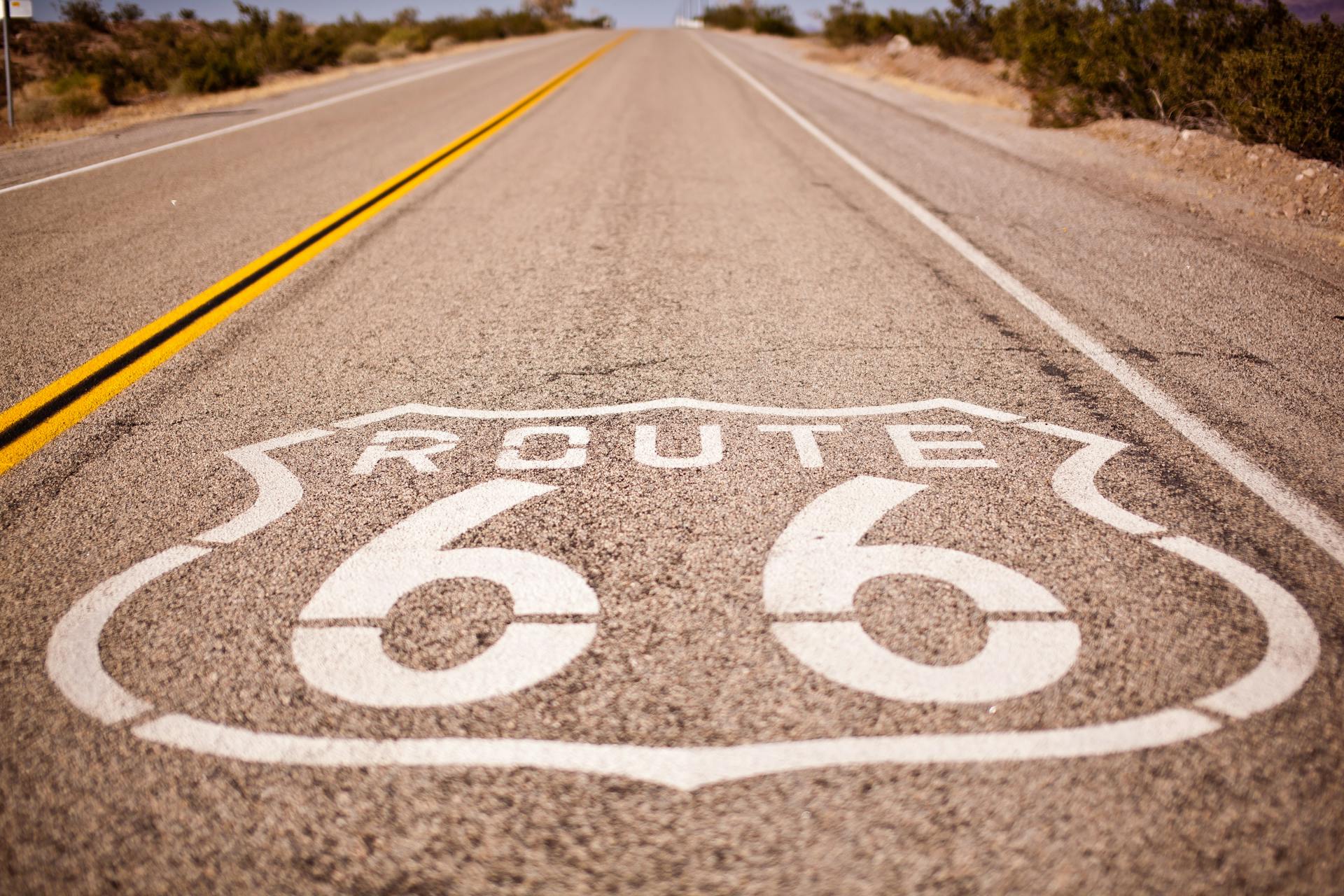 A long, straight stretch of historic Route 66