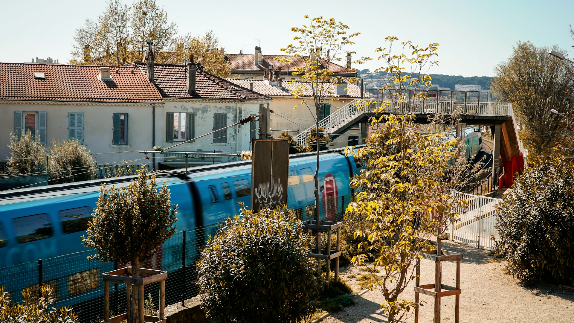 A TGV train speeding through the French countryside