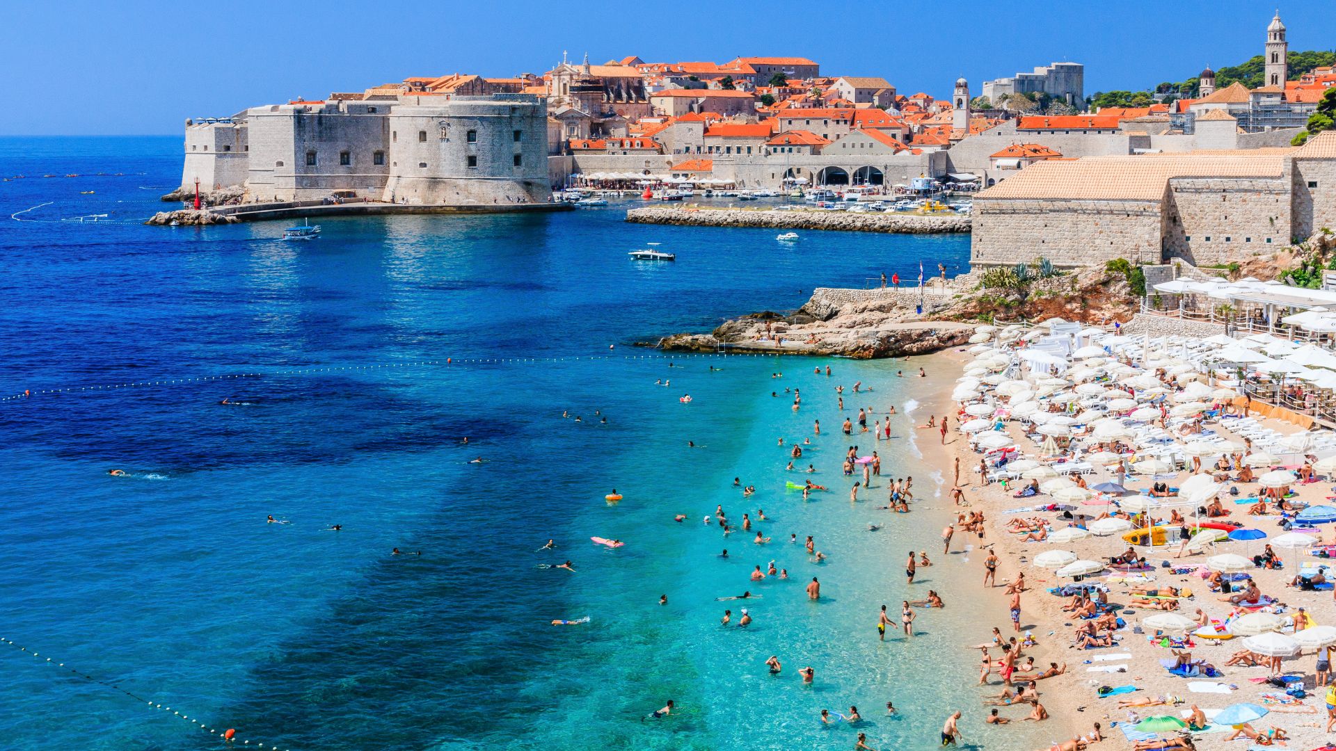 Aerial view of a beach in Dubrovnik, Croatia, Europe.