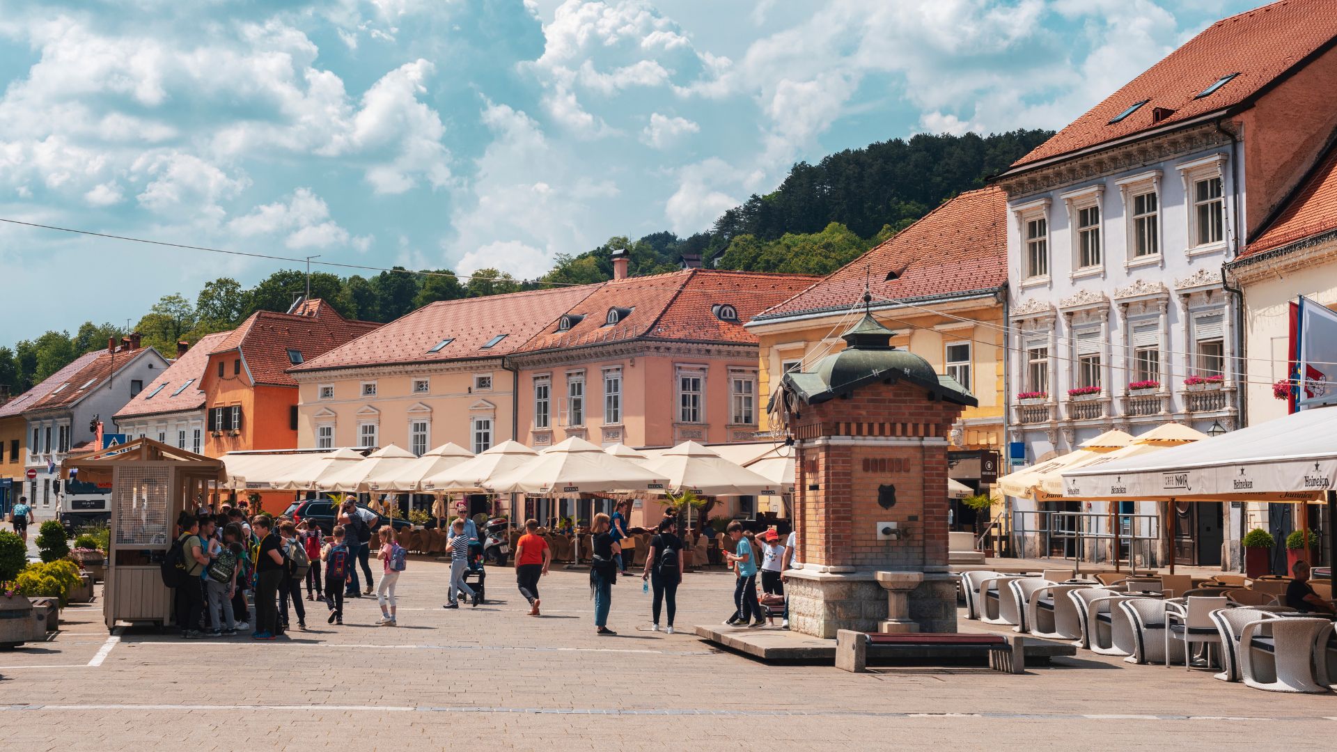 King Tomislav Square (Trg Kralja Tomislava) in Samobor, Croatia, Europe
