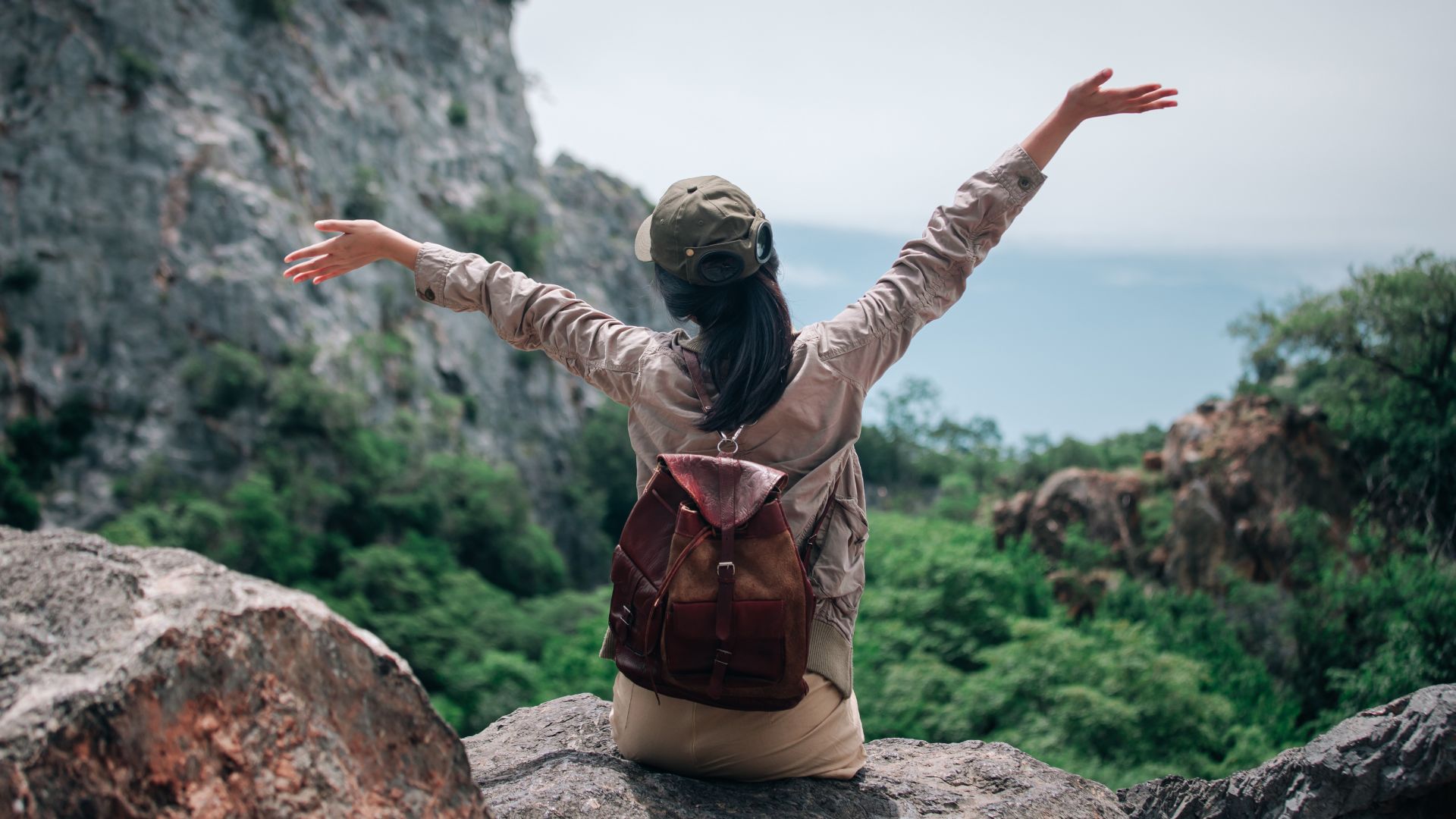 A woman on a hike alone
