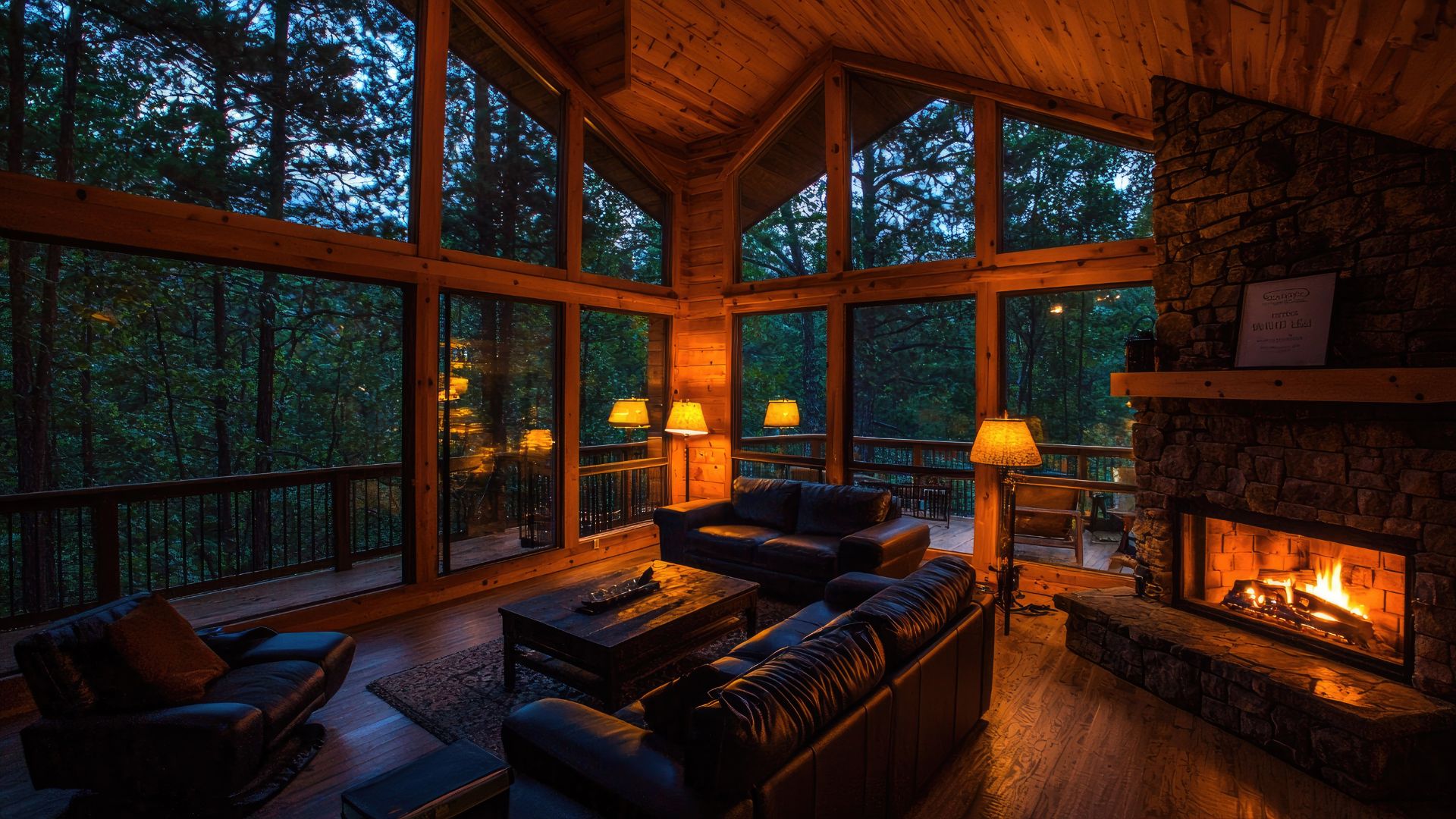 Cozy cabin with a fireplace